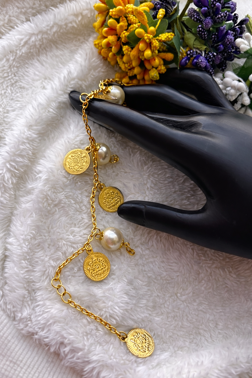 Gold Coin & Pearl Charm Bracelet