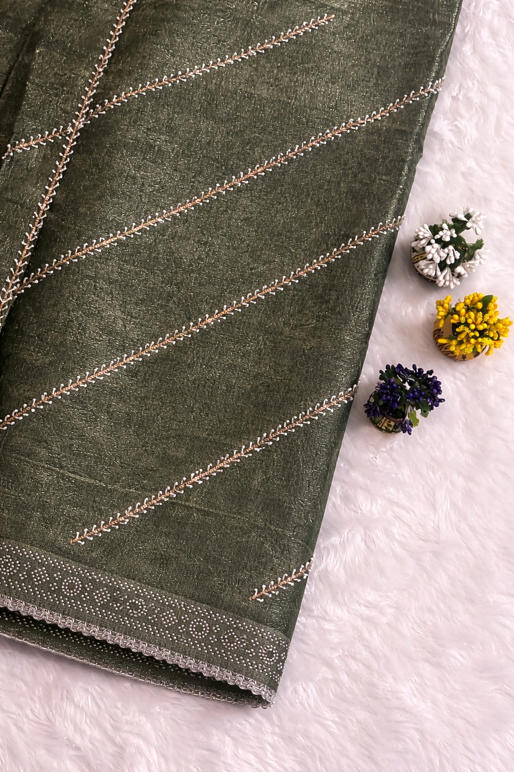 Green Embellished Saree with Elegant Border