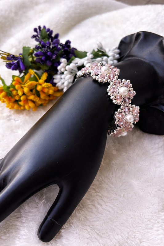 Elegant Pink Floral Pearl Bracelet