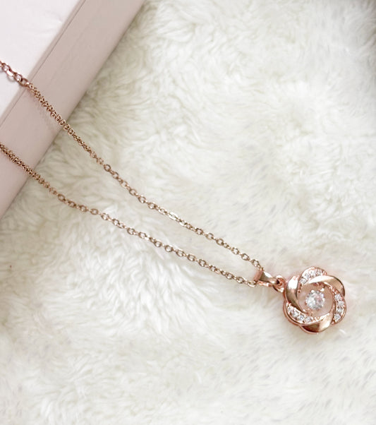 Rose Gold Floral Crystal Pendant Necklace
