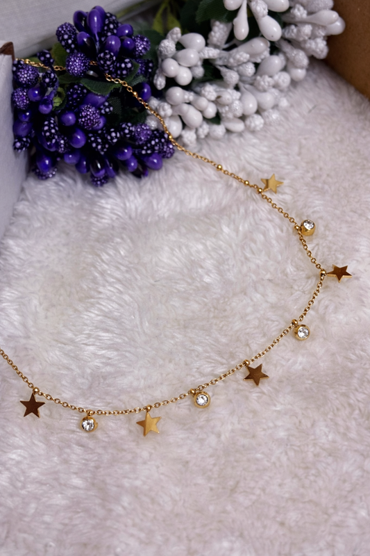 Star & Crystal Charm Gold-Tone Necklace