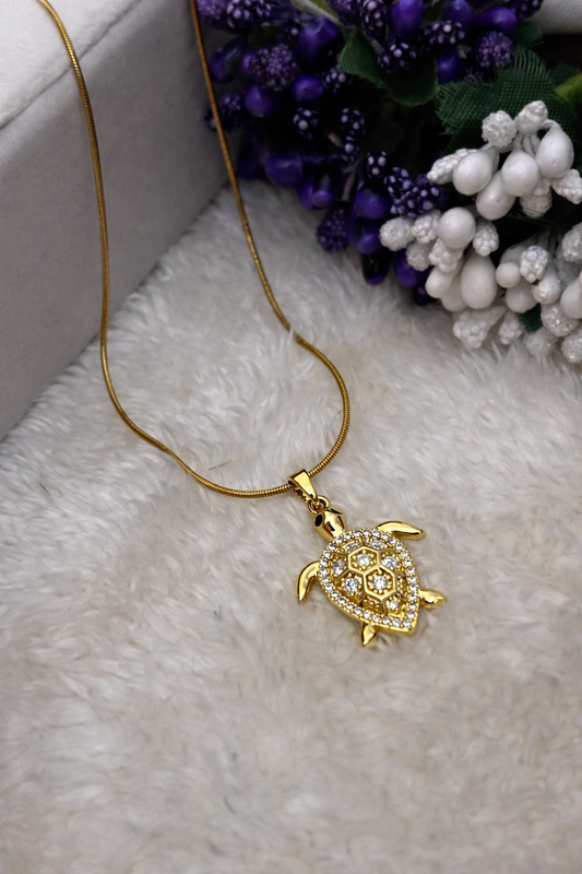Crystal Turtle Gold-Tone Pendant Necklace