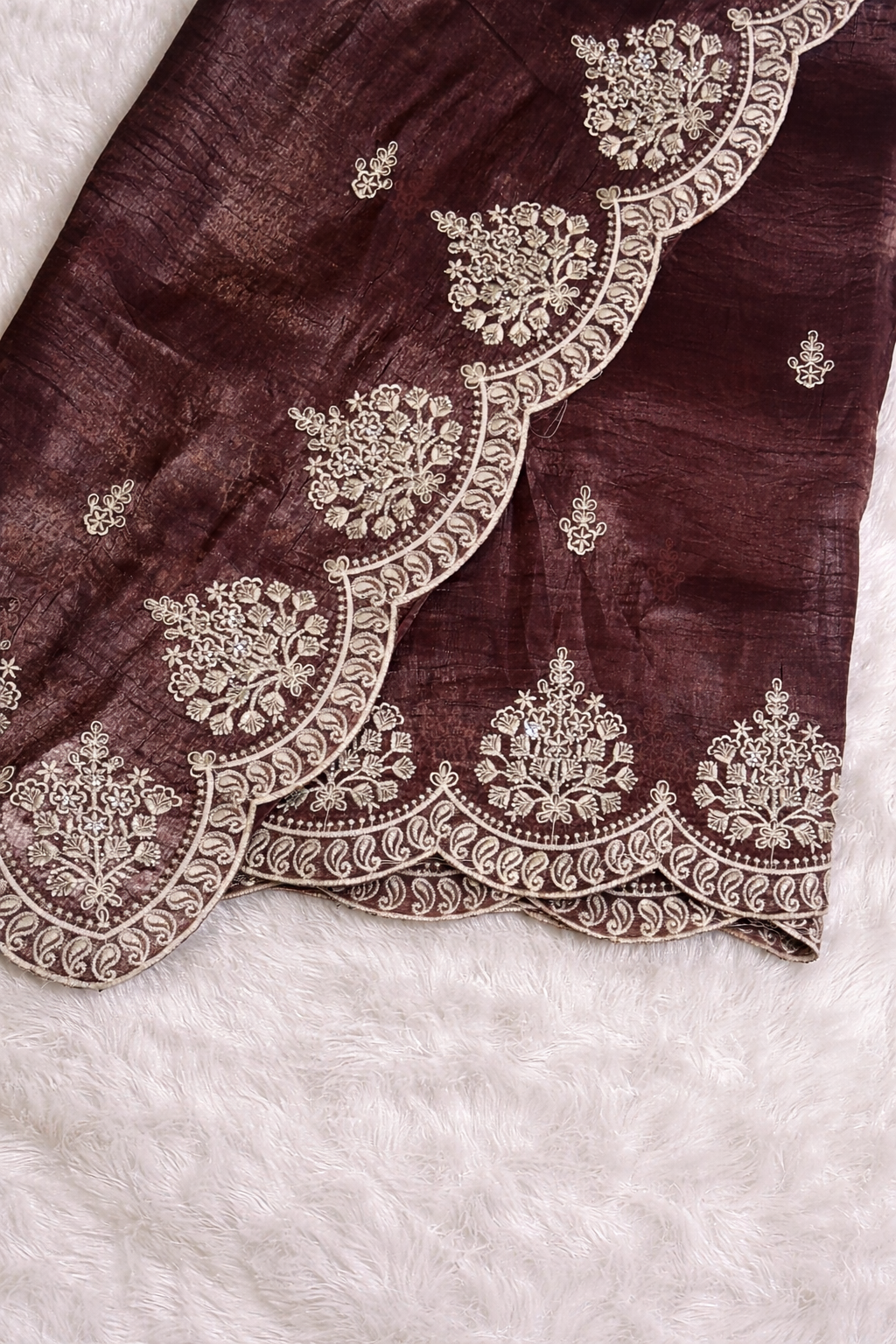 Berry Wine Jimmy Choo Style Saree with Elegant White Embroidery