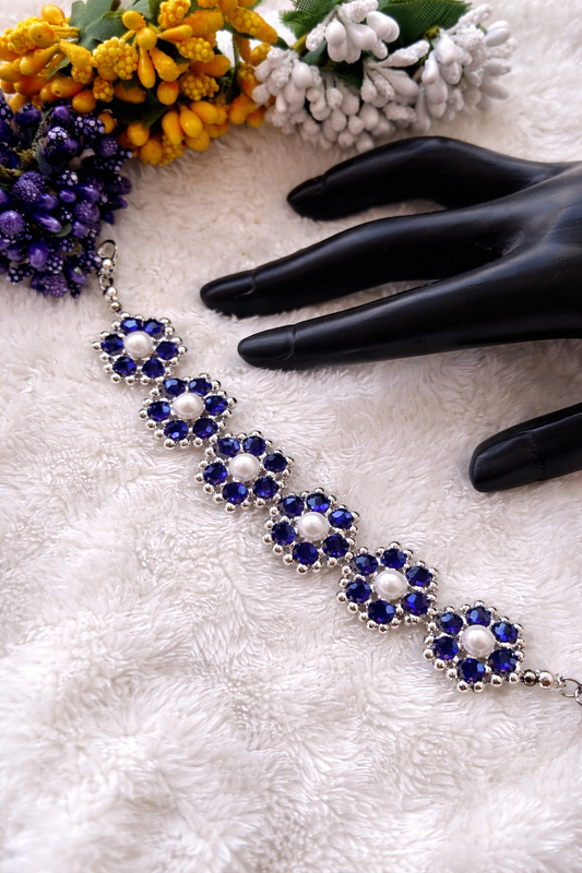 Elegant Blue Floral Pearl Bracelet