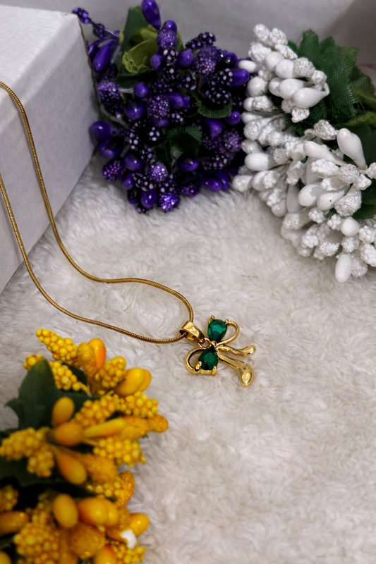 Graceful Green Bow Pendant Necklace