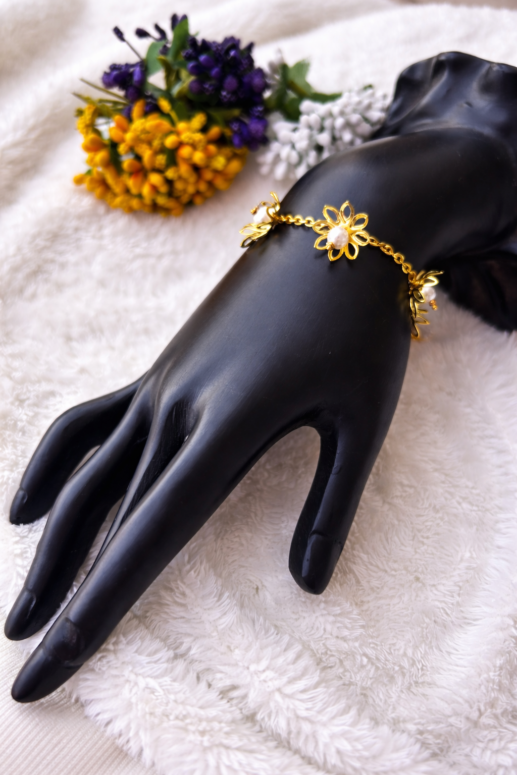 Delicate Pearl Floral Charm Bracelet