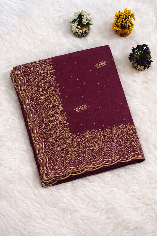 Purple Embroidered Saree with Intricate Thread Work Border