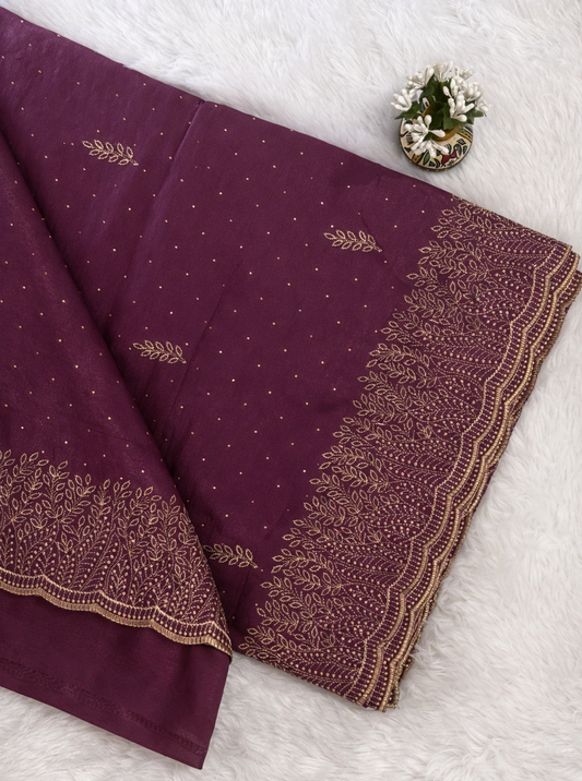 Purple Embroidered Saree with Intricate Thread Work Border