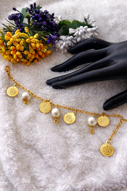 Gold Coin & Pearl Charm Bracelet