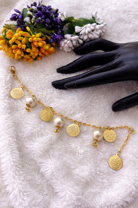 Gold Coin & Pearl Charm Bracelet