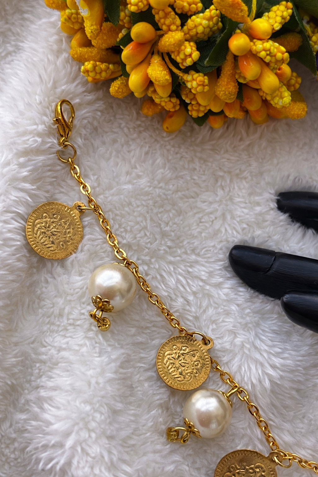 Gold Coin & Pearl Charm Bracelet