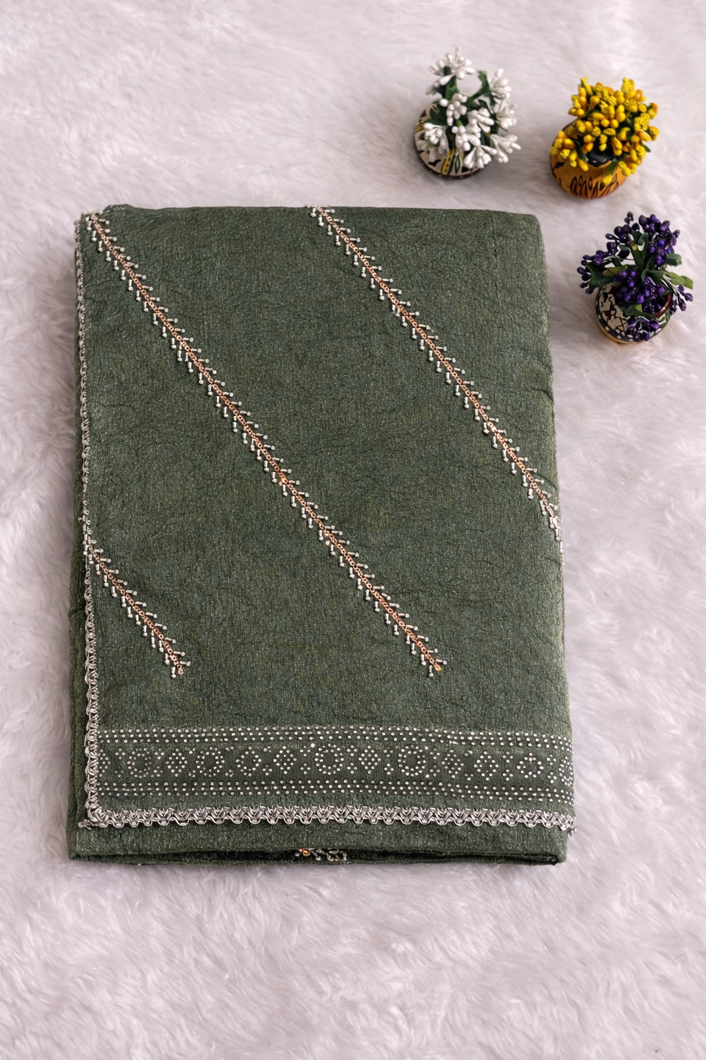 Green Embellished Saree with Elegant Border