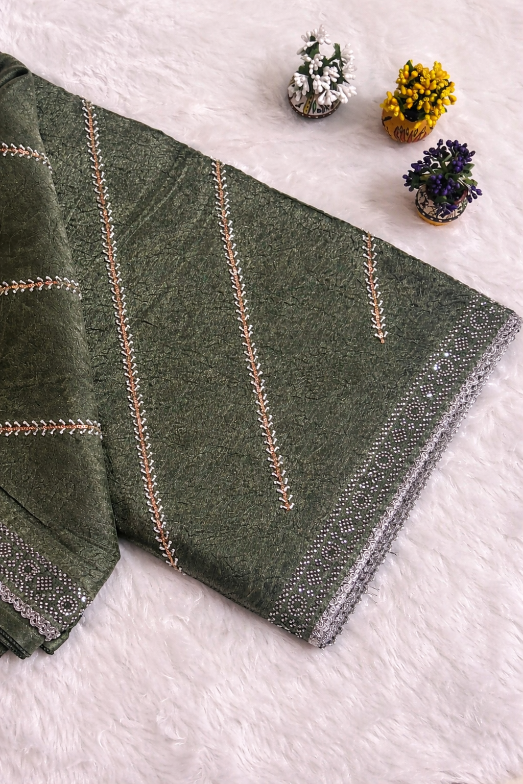 Green Embellished Saree with Elegant Border
