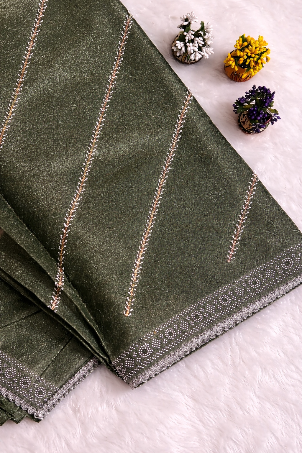 Green Embellished Saree with Elegant Border