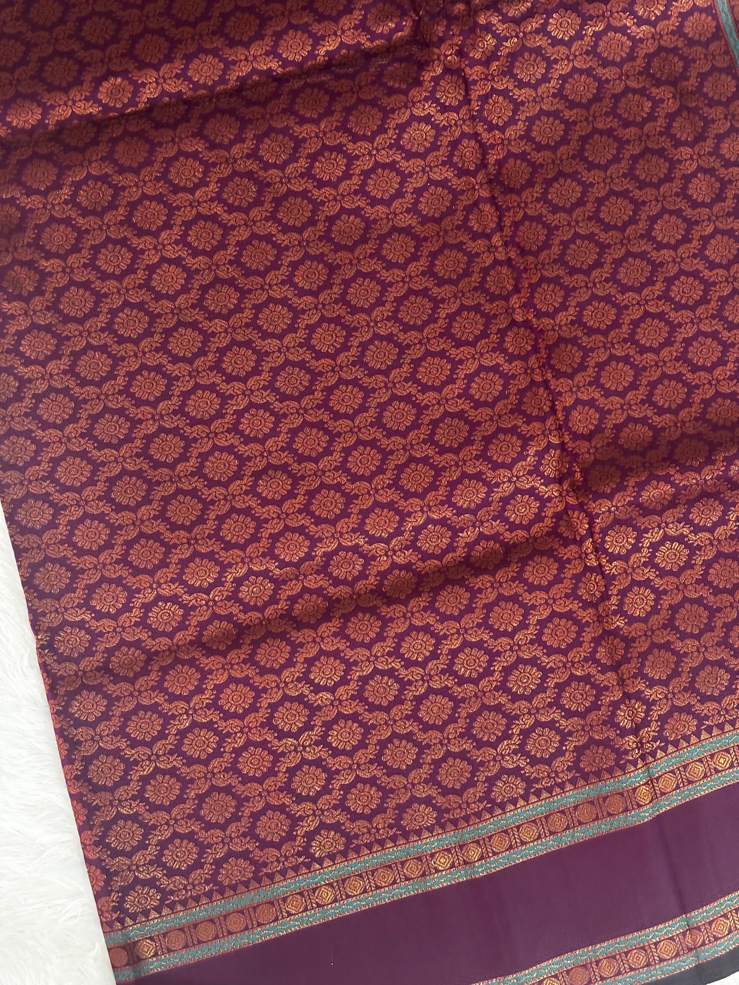 Teal Green & Wine Dual-Tone Silk Saree with Traditional Woven Border and Tassels