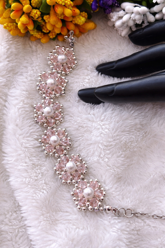 Elegant Pink Floral Pearl Bracelet