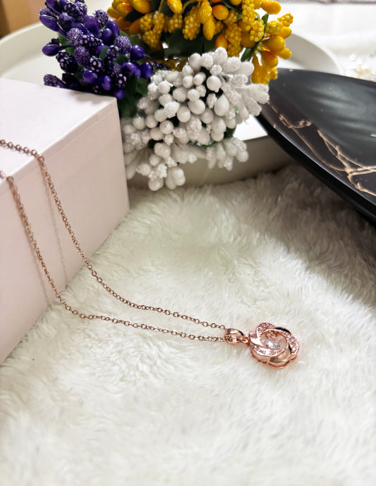 Rose Gold Floral Crystal Pendant Necklace