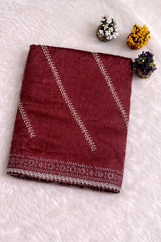 Maroon Embellished Saree with Elegant Border