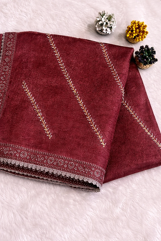 Maroon Embellished Saree with Elegant Border