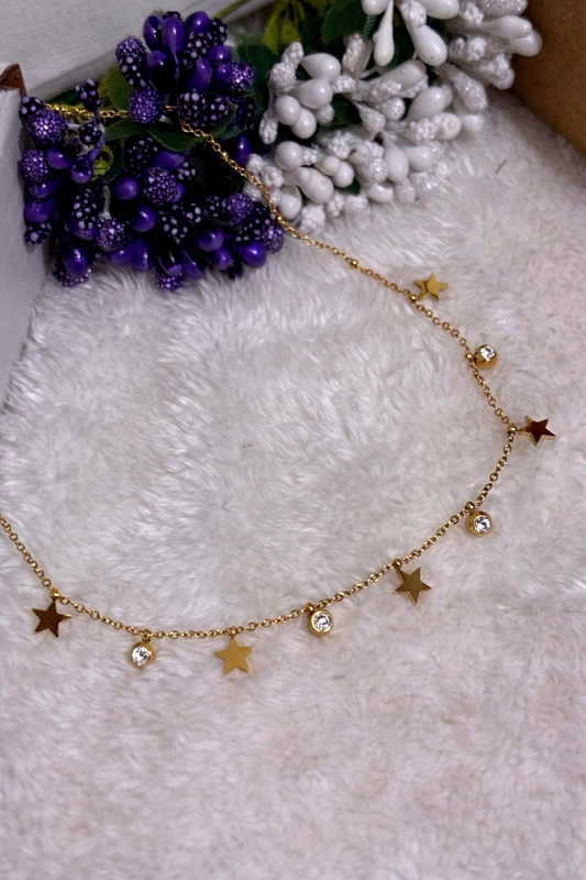 Star & Crystal Charm Gold-Tone Necklace