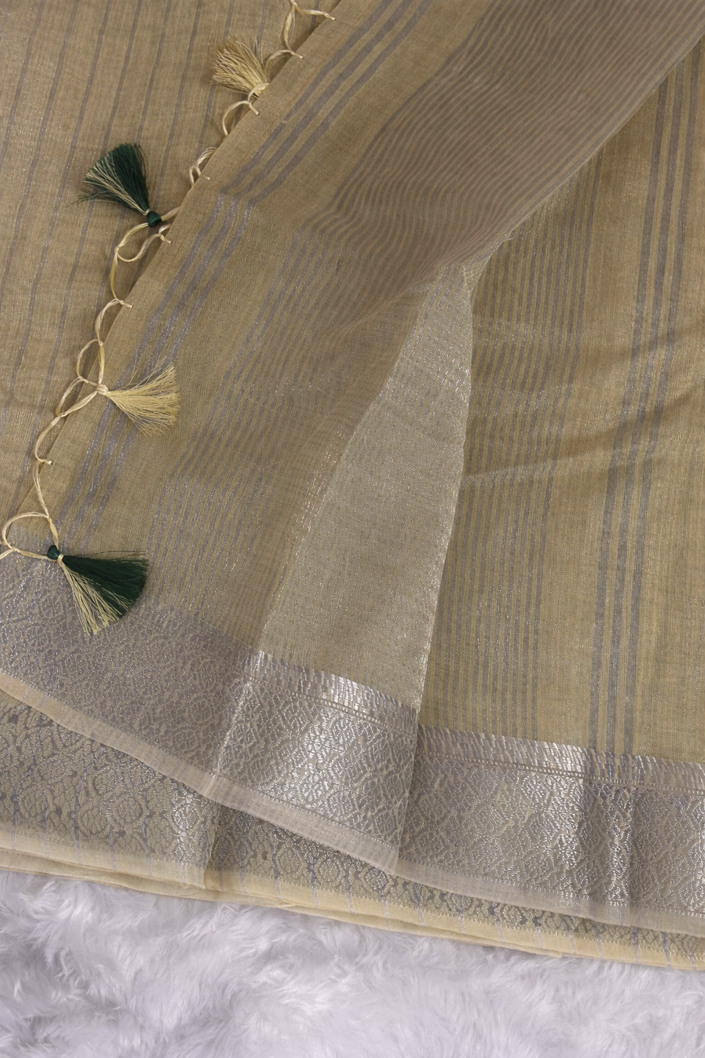 Yellow Premium Handloom Linen Silk Saree with Elegant Embroidery, Zari Border & Tassels