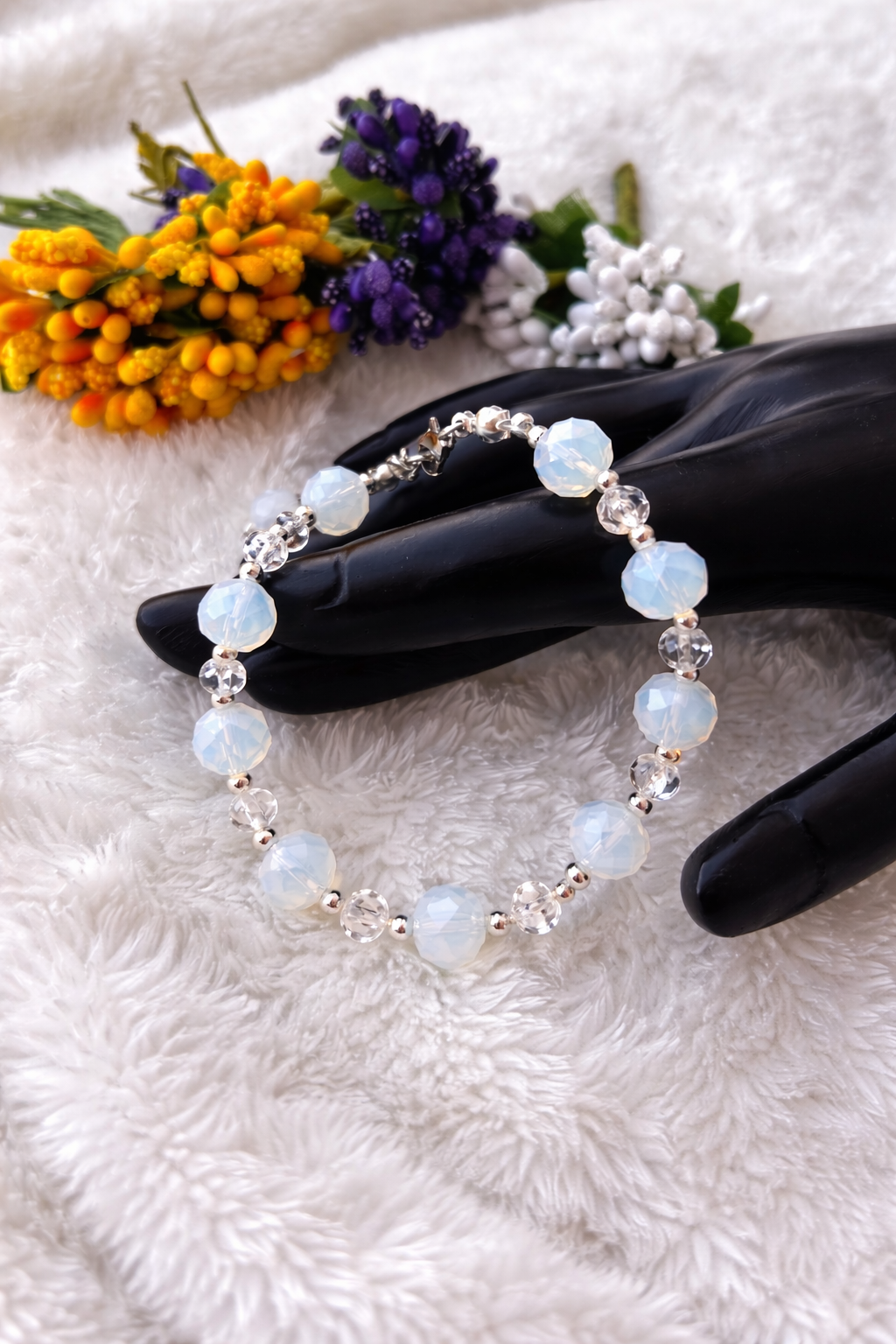 Elegant White Crystal Bead Bracelet